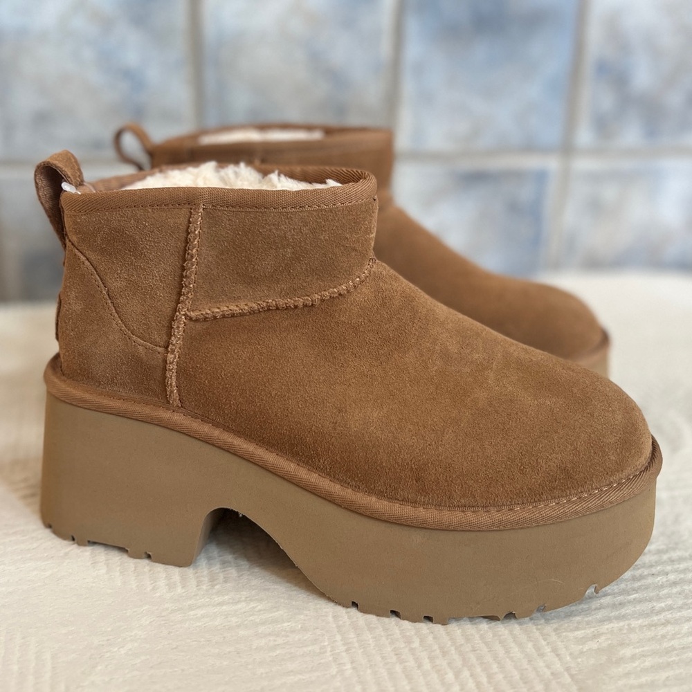 UGG Tan Ankle Boots with Platform Sole
